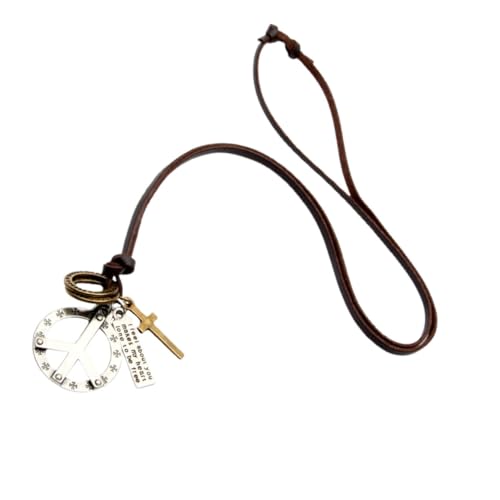 Garneck Retro Cowhide Halskette mit Friedenssymbol Lange Lederkette für Abschlussgeschenk und Freundschaft Langlebige Legierte Souvenirkette Kaffee Modischer Schmuck für Damen und Herren von Garneck