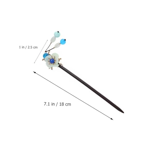 Garneck Retro Haarschmuck Holz Haarnadel mit Azurstein und Achat Blüten Handgefertigt Langlebig für Damen Traditioneller Chinesischer Haarstab für Pferdeschwanz und Dutt Frisuren von Garneck