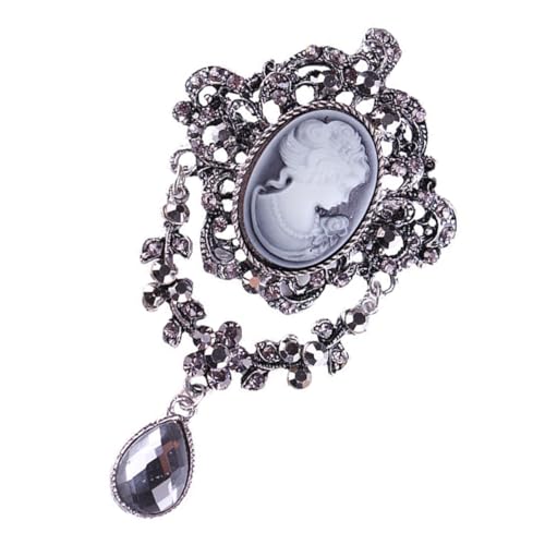Garneck Retro Strass Brosche für Frauen Brustnadel Portrait Design als Modisches Kleidungsaccessoire für Schals und Pullover Silber von Garneck