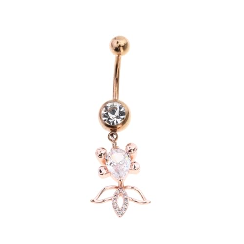 Garneck Rhinestone Bauchnabelpiercing aus Glänzender Bauchnabelring in Roségold Hautfreundlich Polierte Oberfläche Eleganter Körperschmuck für Damen Tägliches Tragen von Garneck
