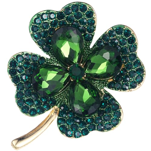 Garneck Rhinestone Brosche Vierblättriges Kleeblatt Anstecknadel für Damen Modisch Grün Schmuck Accessoire Passend zu Patrick's Day Party Festlich und Alltagstauglich Sicherer Halt an von Garneck
