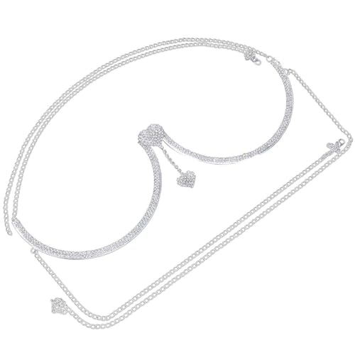 Garneck Rhinestone Körperkette mit Herz Anhänger für Damen Strass Kette für Partys Nachtclubs und Besondere Anlässe und Silber von Garneck
