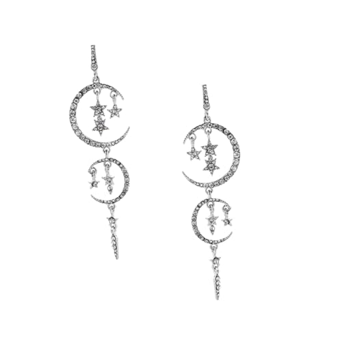 Garneck Romantische Dangle Ohrringe Damen mit Funkelnden Mond und Sternanhängern Eleganter Tropfenstil Geformt für Elegantes Tragen Weiße Ohrhänger von Garneck