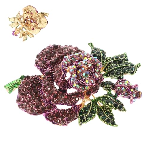 Garneck Rosenbrosche aus Legierung mit Strasssteinen Leichte Langlebige Anstecknadel für Damenkleidung Vielseitiges Schmuckaccessoire für Kleider und Outfits von Garneck