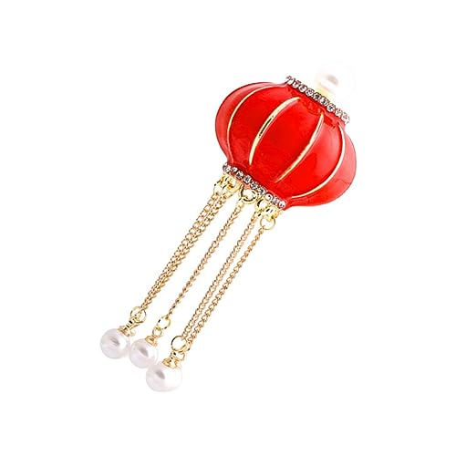 Garneck Rote Laternen Brosche Damen Schmuck Retro Chinesischer Stil Party Kleidung Anstecknadel mit Perlen und Quaste für Festliche Anlässe von Garneck