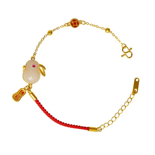 Garneck Rotes Geflochtenes Glücksarmband Jahr Hasen Chinesisches Zodiac String Bracelet für Damen Flexibel Langlebig als zu Neujahr Geburtstag von Garneck