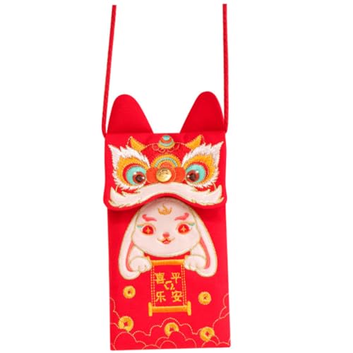 Garneck Rotes Umschlag Geldbeutel mit Stickerei und Trageschlaufe Stoff Umhängetasche für Frühlingsfest und Hochzeit mit Hasenmotiv zum Chinesischen Neujahr von Garneck