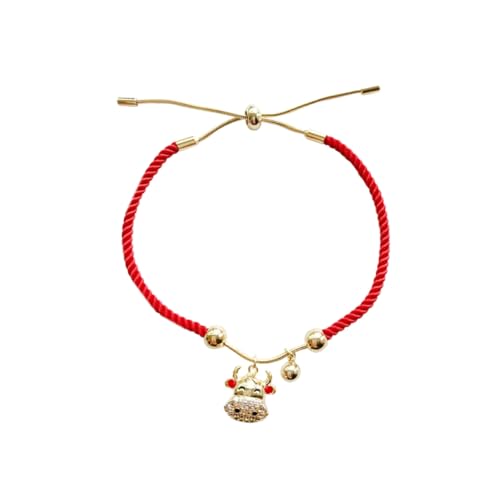 Garneck Rotes Year Armband mit Dekorativer Kuhkopf Anhänger Modisches Glücksarmband für Damen und Herren Verstellbares Seil Perfektes zum Chinesischen Neujahr und Geburtstag von Garneck