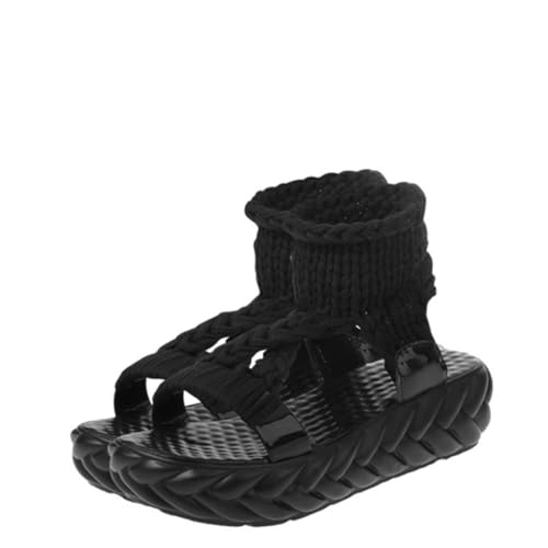 Garneck Sandalen Damen Strickoptik Sommer Slipper mit Rutschfesten Pu sohlen Bequeme Modische Sommerschuhe für Frauen und Studenten in Schwarz von Garneck