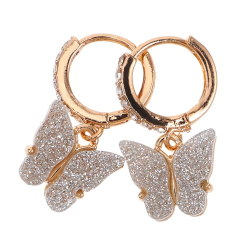 Garneck Schmetterlings Ohrringe Damen Zarte Vintage Ohrhänger mit Filigranem Design Leichter Resin Schmuck für Hochzeit Party und Alltag Eleganter Ohrschmuck mit Weißem Glitzer von Garneck