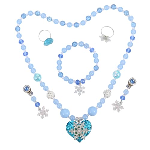 Garneck Schmuckset Für Mädchen Mit Halskette Und Armband Im Design Blaue Schneeflocke Junge Mädchen-ohrclip Perlenarmband Partygeschenke von Garneck