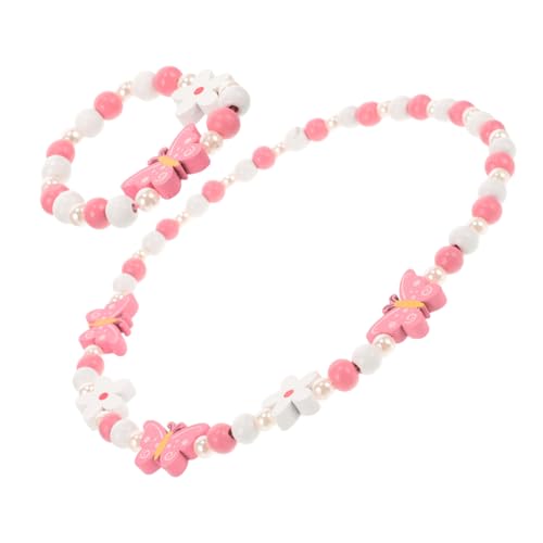 Garneck Schmuckset Schmetterling Halskette und Armband aus Holzperlen und Perlen für Mädchen Langlebig Farbecht Geeignet für Geburtstag und Weihnachtsfeier Modisch und Komfortabel von Garneck