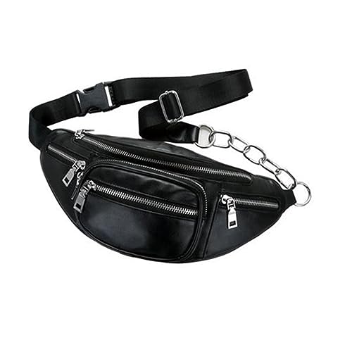 Garneck Schwarze PU Schultertasche Damen Multifunktionale Freizeit Umhängetasche mit Kette Große Kapazität Verstellbar als Crossbody Brust und Messenger Bag für Outdoor Shopping Party von Garneck