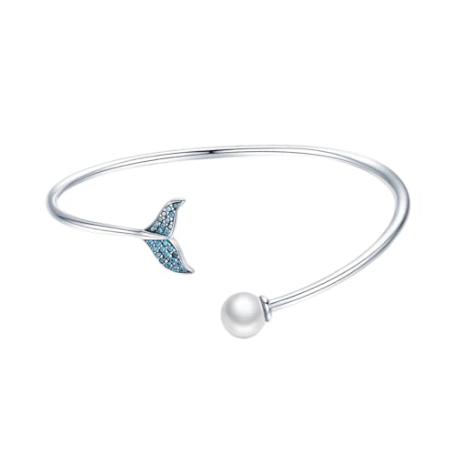 Garneck Silber Armband mit Offenem Design Form Eines Blauen Meerjungfrauen Schwanzes und Muschelperlen Elegantes Schmuckstück für Damen für Frauen Garneck Silber Armband mit Offenem Design Form Eines Blauen Meerjungfrauen Schwanzes und Muschelperlen Elegantes Schmuckstück für Damen für Frauen von Garneck