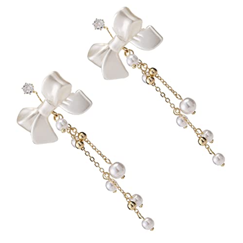 Garneck Silber Bowknot Perlenohrringe Damen Hängend Schleifen Ohrhänger für Freundin Hochzeit Alltag von Garneck