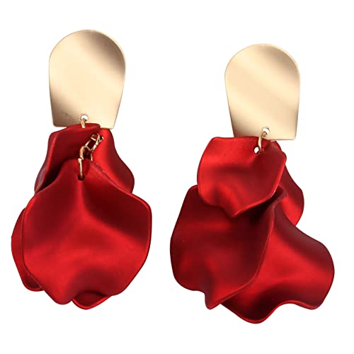 Garneck Silber Ohrhänger Damen Ohrringe in Rot Blütenblatt Design Ohrschmuck für Alltag und Festliche Anlässe Hängende Ohrringe für Frauen von Garneck