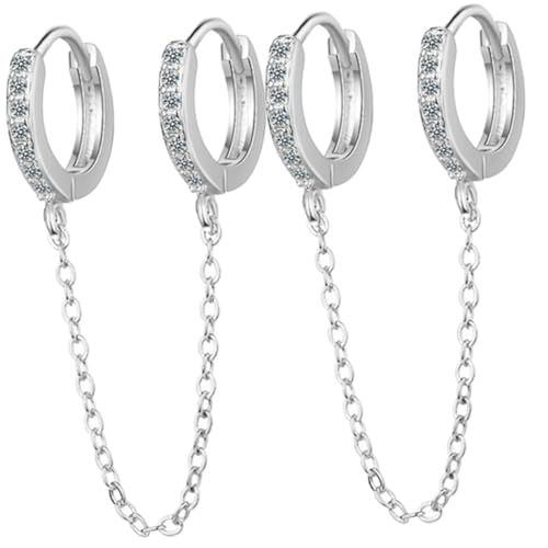 Garneck Silberne Creolen Ohrhänger mit Kettendekor Hautfreundlich und Glatt Hoop Ohrringe für Damen Elegant für Party Shopping Dating Doppelte Ohrschmuck von Garneck