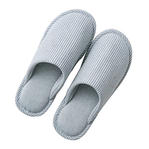 Garneck Skidproof Hausschuhe mit Streifenmuster Atmungsaktiv Schweißabsorbierend Rutschfeste Sohle Unisex für Innenbereich Herbst und Winter Blau von Garneck