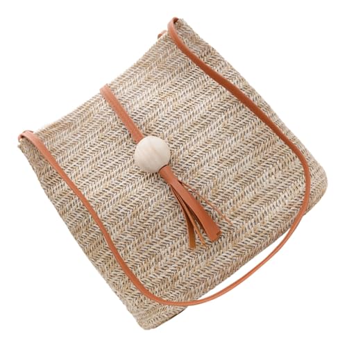 Garneck Sommer Strohtasche Damen Geflochtene Handtasche Leicht Tragbar Bucket Bag Schultertasche Alltag Urlaub Strand Arbeit Braun von Garneck