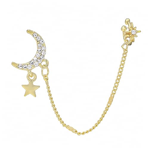 Garneck Star Mond Ohrclip mit Kette Ohrhaken Ohrmanschette Damen Modeschmuck Sternen Strass Nicht Piercing Schmuck von Garneck