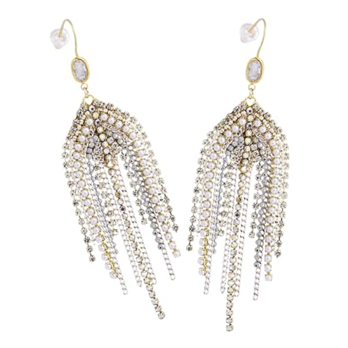 Garneck Statement Ohrringe Damen Lange Perlen Ohrringe Chandelier Ohrhänger mit Perlen Boho Stil Große Schmuckstücke für Hochzeit Party Alltag Besondere Anlässe von Garneck