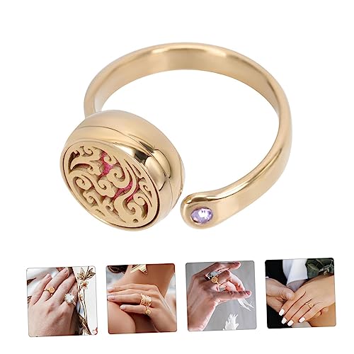 Garneck Stilvoller Verstellbarer Edelstahlring mit Gold Hohlgravur Duftölhalter Damenschmuck Modischer Fingerring für Aromatherapie Geeignet für Frauen von Garneck