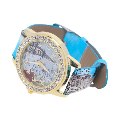 Garneck Strassuhr Modisch Mit Pu-armband Verstellbar Analoge Quarzuhr Für Frauen Blau Herzmotiv Lässige Armbanduhr Für Mädchen von Garneck