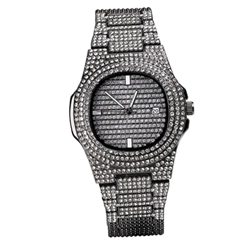 Garneck Strassuhr für Herren Schwarze Quarzuhr mit Hippop Armbanduhr Design Langlebiges Edelstahlarmband Modeuhren für Männer für Besondere Anlässe von Garneck