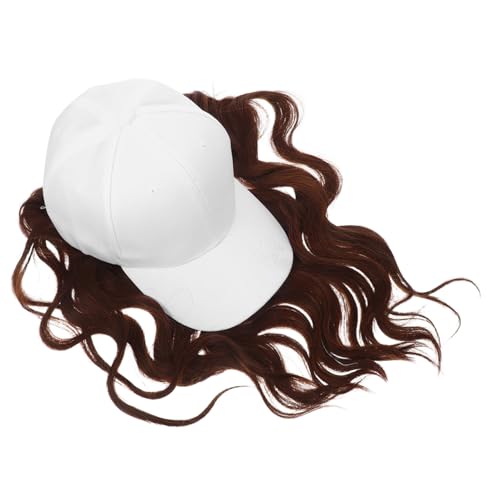 Garneck Stylische Damen Baseballcap mit Natürlichem Langem Welligem Haar Leichte Atmungsaktive Mütze mit UV schutz Weiches Modische Perücke für Alltag und Events Braun weiß von Garneck