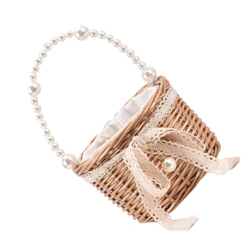 Garneck Stylische Damen Handtasche aus Geflochtenem Naturstroh Kleine Strandtasche im Sommerlichen Rattan design Leicht und Tragbar für Urlaub Party und Alltag Originalholzfarben von Garneck