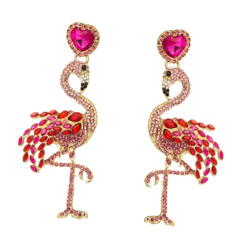 Garneck Stylische Flamingo Ohrhänger Damen Ohrringe mit Roten Strasssteinen Modischer Casual Schmuck für Party und Alltag Auffälliger Ohrschmuck Langlebiges Design als Geschenk von Garneck