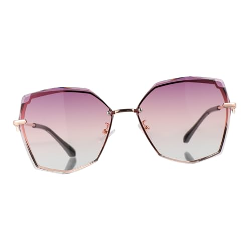 Garneck Stylische geometrische Sonnenbrille mit Roségoldfarbenem Rahmen und Violettem Farbverlauf UV Schutz Material Robust und Komfortabel für Party und Outdoor Aktivitäten von Garneck