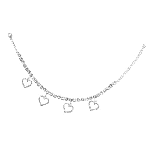 Garneck Stylisches Damen Fußkettchen mit Funkelndem Strass herzanhänger Verstellbare Fußkette für Mädchen Eleganter Schmuck für Strand und Alltag Silberfarbenes Accessoire für Frauen von Garneck