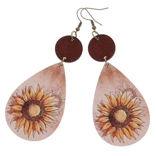 Garneck Sunflower Pattern Holzohrringe Damen Leicht Eleganter Retro Schmuck Kreative Ohrhänger Für Alltag Party von Garneck