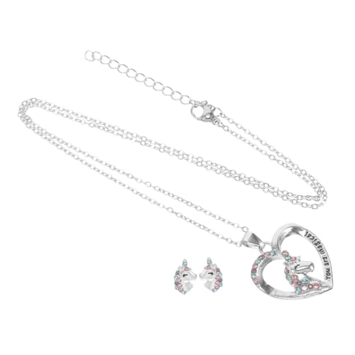 Garneck Teiliges Einhorn Kinderschmuck Set Mädchen Schmuckset mit Herzförmiger Einhorn Halskette und Ohrringen Ergonomisches Design Langlebiges Metall Farbenfrohes von Garneck