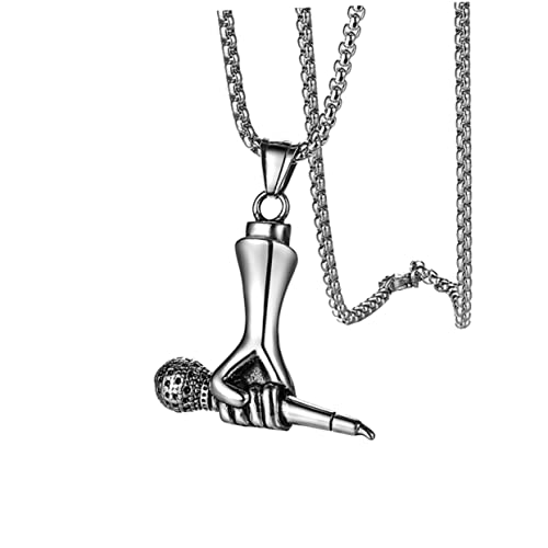 Garneck Titanstahl Mikrofon Anhänger Halskette Herren Stylish Schmuck mit Quadratischer Perle Modisches Accessoire für Geburtstag Valentinstag von Garneck