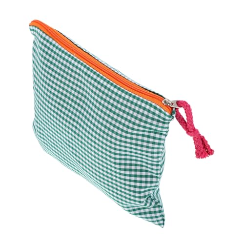 Garneck Tragbare Kosmetiktasche aus Baumwoll Leinen Nachhaltige Leichte Reise Make Up Tasche mit Retro Karomuster Multifunktionaler Kulturbeutel für Damen Schmink und von Garneck