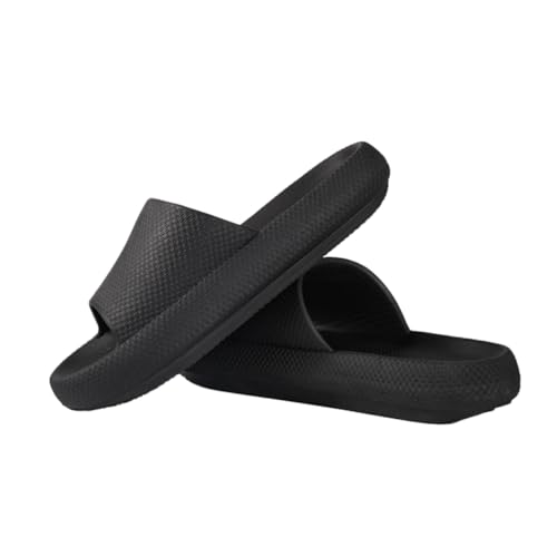 Garneck Unisex Sommer Hausschuhe Rutschfest EVA Sohle Atmungsaktiv Leichte Indoor Slippers für Zuhause Peep Toe Design Komfortabel Langlebig Schwarz von Garneck