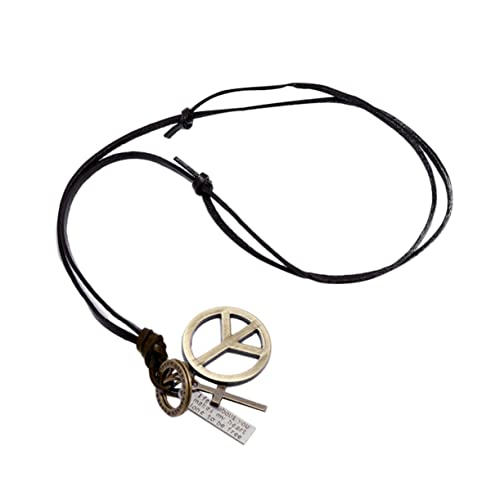Garneck Verstellbare Lederkette mit Vintage Friedenszeichen Anhänger Anti Konflikt Symbol Schmuck in Antik Bronze Langlebige Halskette für Damen und Herren Leichter Retro stil von Garneck