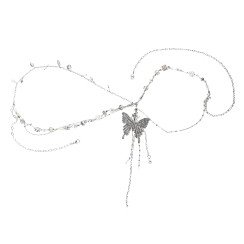Garneck Verstellbare Mehrlagige Taillenkette mit Schmetterlings-perlen-anhänger Glitzernde Strass-steine Leichter Metallgürtel für Damen Modisches Accessoire zu Jeans Hosen Kleidern Party von Garneck