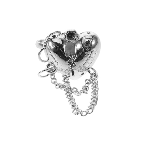 Garneck Verstellbarer Offener Kettenring für Damen Metallring mit Herzmotiv Ansprechender Schmuck für Teenager und Frauen für Alltag und Partys von Garneck