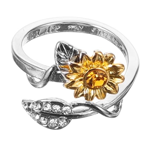Garneck Verstellbarer Sonnenblumen Ring mit Funkelnden Strasssteinen Offener Damenring für Zeigefinger Modischer Schmuck zur Dekoration und Geschenkidee für Besondere Anlässe von Garneck