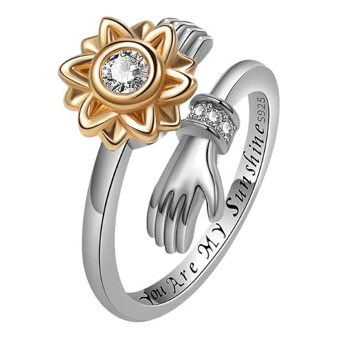 Garneck Verstellbarer Sonnenblumen umarmungsring aus Sterling silber für Damen Verstellbarer Schmuckring mit Eingravierter Gravur Geschenk für Teenager mädchen Party Alltagsring von Garneck