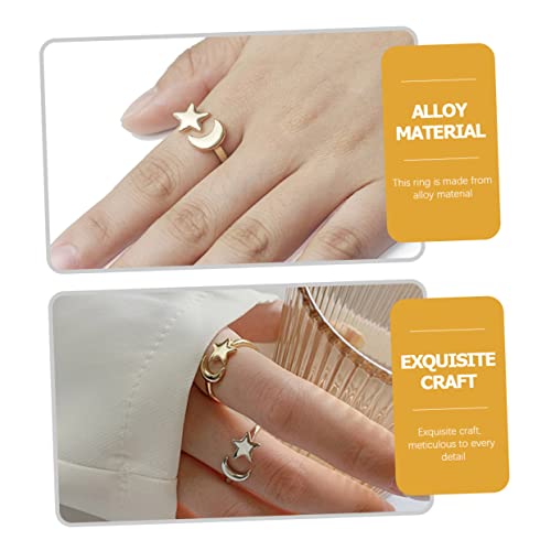 Garneck Verstellbarer Stern Mond Ring Damen Offener Statement Schmuck Modeschmuck Fingerdekorationsring von Garneck