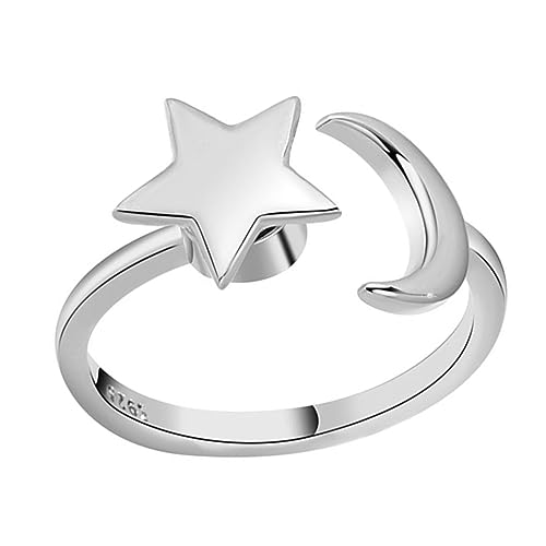 Garneck Drehbarer Stern Mond Ring Damenring Verstellbarer Offener Knöchelring Eleganter Schmuck für Frauen als Geburtstagsgeschenk von Garneck