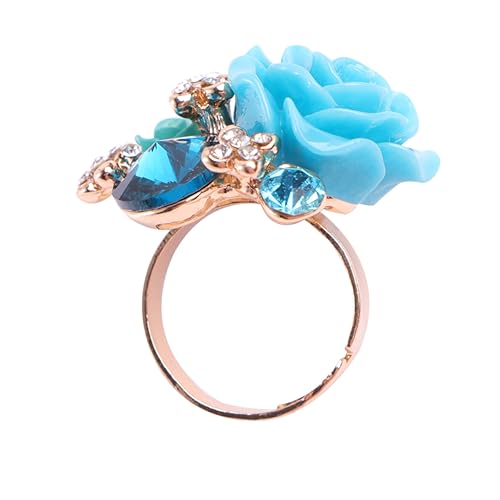 Garneck Verstellbarer Vintage Ethno Ring mit Blauer Resin Rosenblüte Leichter Damen Knöchel und Nagelring Modisches Schmuckaccessoire für Handdekoration von Garneck