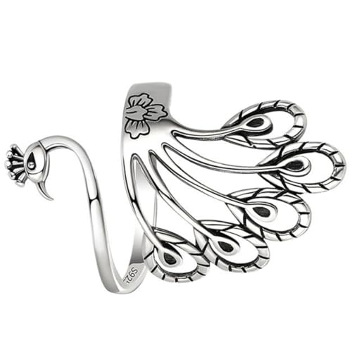 Garneck Verstellbarer Vintage Pfau Ring aus Ethno Stil Damen Schmuck Finger Ring als Häkelhilfe für Strickprojekte mit Einzigartigem Design und Retro Flair Zufällige Farbe Zufällige Farbe von Garneck