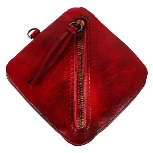 Garneck Vintage Damen Münzgeldbörse aus Strapazierfähigem Kuhhautleder Kompakte Retro Portemonnaie mit Starkem Reißverschluss Leichtes Change Wallet für Karten Münzen und Kopfhörer für von Garneck