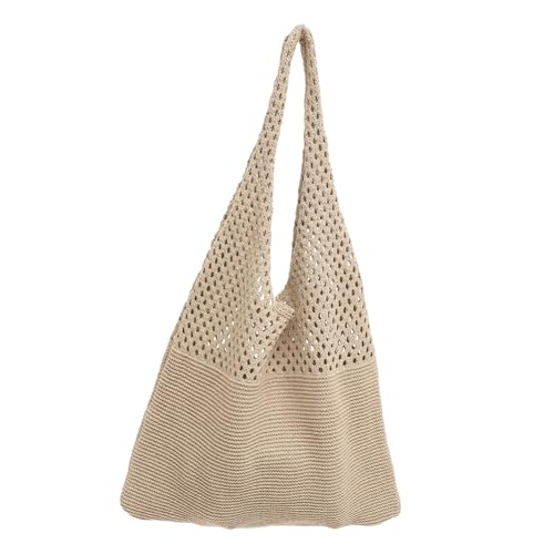 Garneck Vintage Große Kapazität Tote Bag Damen Modische Gehäkelte Schultertasche aus Strapazierfähigem Polyester Leichte Einkaufstasche für Alltag und Strand Stilvolle Retro Handtasche in von Garneck