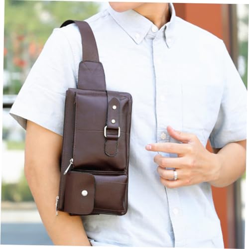 Garneck Vintage Herren Bauchtasche PU Material Multifunktionale Crossbody Brusttasche Leicht Geräumig Braun für Freizeit Wandern Reisen und Alltag von Garneck